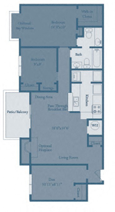 Floor plan for 2 beds, 2 baths, 1056 sqft